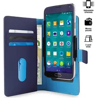 Puro Smart Wallet Xl etui uniwersalne niebieskie blue 5.1 z uchwytem foto oraz kieszeniami na karty i pieniądze Uniwallet3Bluexl