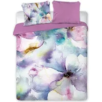 Satīna gultas veļa 220X200 Aquarell krāsoti ziedi purpursarkani abpusēji 004 1520517