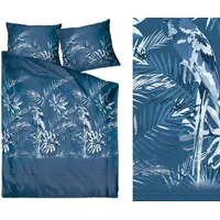 Satīna gultasveļa 160X200 Insignia Ballad Blue tumši zils monstera palmu lapas papagailis 1771387