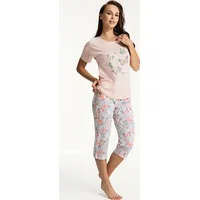 Sieviešu pidžama 608 rozā butterflies Xl īsām piedurknēm 3/4 kokvilnas bikses 2332384