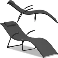 Uniprodo Saliekams dārza pludmales krēsls ar galvas balstu Wave līdz 160 kg melns 10250493