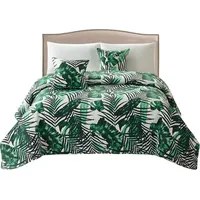 Dekoratīvs gultas pārklājs 160X220 balti zaļas palmu lapas stepēts Džungļi 2333807