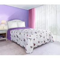 Divpusējs gultas pārklājs 220X240 Hattie 01, balts un purpursarkans ar tauriņiem. 1161103