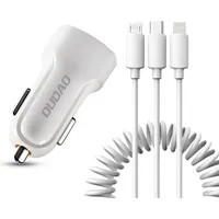 Dudao car kit 2X Usb 2.4A charger  3In1 Lightning Type C micro cable white R7 Car Charger