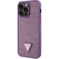 Guess Rhinestones Triangle Metal Logo Case for iPhone 15 Pro Max Purple Guhcp15Xhdgtpu