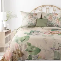 Kokvilnas gultas veļa 160X200 Sevilja 11 smilškrāsas ziedi, dekorēti ar gleznas apdruku Terra Collection 404399
