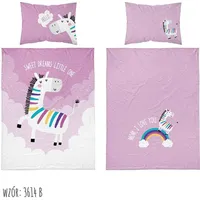 Kokvilnas gultasveļa 100X135 Unicorn 3614 B rozā balti mākoņi bērnu varavīksne Kids 1 2331370