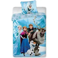 Kokvilnas gultasveļa 140X200 Frozen Anna Elsa Olaf sniegavīrs Sven Kristoff1 sniega pika meža zila 1733 1520781