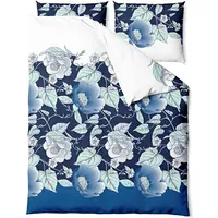 Kokvilnas gultasveļa 140X200 Peonijas ziedi peonijas tumši zila rudzupuķu balta kokvilna 2 2331145