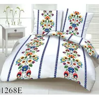 Kokvilnas gultasveļa 160X200 1268E balta Łowicka krāsaini ziedi zila svītra 1942942