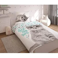 Kokvilnas gultasveļa 160X200 Kaķu kaķis pelēks balts piparmētras 6933 2041015