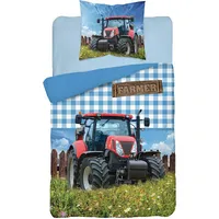 Kokvilnas pakaiši 160X200 Traktors sarkans Farmer saimniecības lauks zils režģis 3155A 2049071