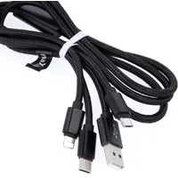 Maxlife 3In1 cable Usb - Lightning  Usb-C microUSB 1,0 m 2,1A black nylon Oem001520