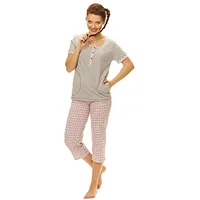Sieviešu īsā pidžama 621 M, ceriņi T-Krekls, 3/4 garums, bēšas bikses 134415