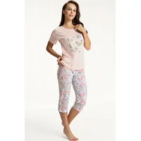 Sieviešu pidžama 608, rozā, tauriņi, L, īsās piedurknes, 3/4 kokvilnas bikses 2332383