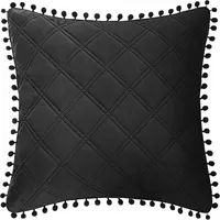 Spilvena pārvalks ar pomponiem 45X45 melns Pompoo pompoms glamour dimanti dekoratīvi gultas pārklājam 2331801