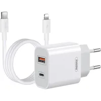Wall charger Remax, Rp-U68, Usb-C, Usb, 20W White  Lightning cable Rp-U68 Set