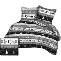 Ziemassvētku gultasveļa 160X200 1754E džemperis svītras grafīta pelēkas eglītes ziemeļbrieži kokvilna 1946343