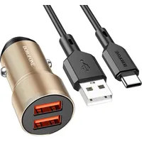 Borofone Car charger Bz19 Wisdom - 2Xusb 12W with Usb to Type C cable gold Ład001578