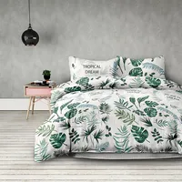 Decoking Kokvilnas gultasveļa 200X220 Averi Botanique Tropical Dream baltas zaļas monsteras palmu lapas 5000597