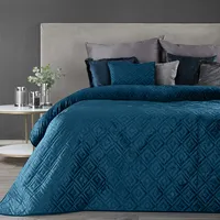Dekoratīvais gultas pārklājs 220X240 Ariel 3, zils samts, ģeometrisks raksts 367955