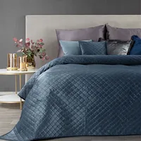 Dekoratīvais gultas pārklājs 220X240 Ariel zils samts 366737
