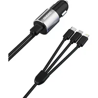 Dudao 3In1 Usb car charger 3,4 A built-in cable Lightning  Type C micro black R5Pron 3 In 1 Car Charger Black