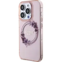 Guess Pc Tpu Flowers Ring Glossy Logo Magsafe Case for iPhone 15 Pro Max Pink Guhmp15Xhfwfcp