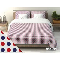 Kokvilnas gultas veļa 140X200 1038E balta polka punkti sarkana tumši zila abpusēja 1949706