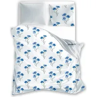 Kokvilnas gultas veļa 140X200 Cottage 005 ziedi balta zila spilvendrāna 70X90 1521578