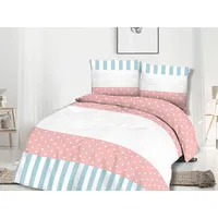 Kokvilnas gultas veļa 160X200 71403/1 pulveris balts rozā zilas svītras polka dots 0468 1272760
