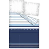 Kokvilnas gultas veļa 160X200 modelis 2433 B, tumši zilas un pelēkas svītras 2040228