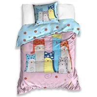 Kokvilnas gultasveļa 160X200 Cats Sweet Dreams rozā zila Cat171001 5266 110957