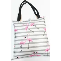 Kokvilnas iepirkumu maisiņš 37X38 1664E balts flamingo rozā svītras pelēks 1944671