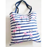 Kokvilnas iepirkumu soma 37X38 rozā flamingo ar tumši zilām svītrām uz balta fona 1641908