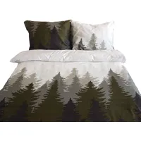 Satīna gultas veļa 200X220 18783/1 koki Egle Priede Ziemassvētku eglīte balta zaļa pelēka Sweet Home 2 iepakota ekoloģiskā Eko maisiņā 1819026