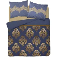 Satīna gultas veļa 220X200 Glamour ornamenti tumši zils zelts 3201 A 2049376