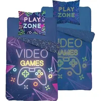 Tumsā mirdzoša gultasveļa 160X200 Videospēles purpursarkani spilventiņi jauniešu atskaņotājs 3681A Fluo 0322 2339495