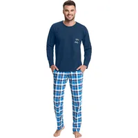 Vīriešu pidžama 705, tumši zila, rūtaina L, gara kokvilna 2332510