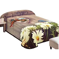 Akrila segas gultas pārklājs 155X220 3D Fluff 28 Lauku ziedu statīvs Sirds Mīlestības ziedi sirdis putni 1640806
