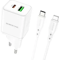 Borofone Wall charger Bn7 - Usb  Type C Qc 3.0 Pd 20W with to Lightning cable white Ład001524