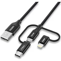 Choetech 3In1 Mfi cable Usb - Type C  micro Lightning Charging 3A data transmission 480 Mbps 1.2M black Ip0030-Bk