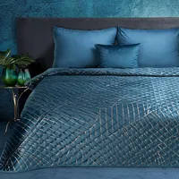 Dekoratīvais gultas pārklājs 170X210 Musa 2 tumši zils zelta velūra lapas Limited Collection 397861