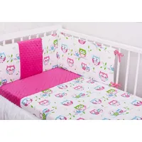 Gluck Baby Apdrukāta gultasveļa izmērs 100X135 ar aizsargu 3 gab Pūces Minky 092 Pink 1640053