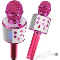 Goodbuy karaoke mikrofons ar iebūvētu Bluetooth skaļruni  3W aux balss modulators Usb Micro Sd rozā Gbmik3Wpi