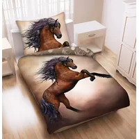 Kokvilnas gultas veļa 140X200 Zirga brūns zirgs auļojošs 1843 spilvendrāna 70X90 iepakota somā 154216
