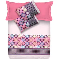 Kokvilnas gultas veļa 160X200 733E uz rozā fona Apļi purpursarkansdzeltenszilssarkans jauns 970162