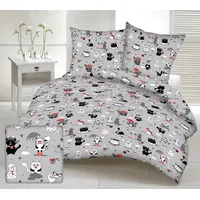 Kokvilnas gultasveļa 100X135 1532E pelēks kaķis kaķēns kaķi kaķēni peles lietussargi brilles sarkanas 1948133