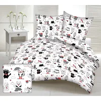 Kokvilnas gultasveļa 110X140 1526E balts kaķis kaķēns kaķēni peles lietussargi brilles sarkanas 1948062
