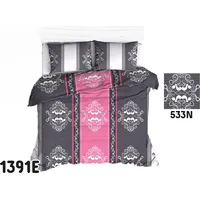 Kokvilnas gultasveļa 160X200 1391E pelēks rozā ornaments ar rāvējslēdzēju 533N abpusējs 1943509
